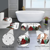 CF-144pcs Christmas tree shower curtain decoration, beautiful housewarming gift, modern home decoration shower curtain set, waterproof shower curtain and toilet floor mat three piece set with 12 shower curtain hooks