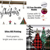 CF-144pcs Christmas tree shower curtain decoration, beautiful housewarming gift, modern home decoration shower curtain set, waterproof shower curtain and toilet floor mat three piece set with 12 shower curtain hooks