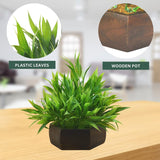 artificial bamboo leaves plant with wood hexagon pot