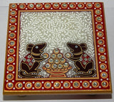 Combo of White Marble Ganesh Ji With Choki and yellow & white Janeu Thread
