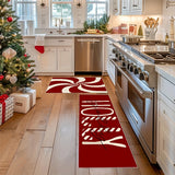 CF-102pcs Christmas Candy Cane Kitchen Mats Set - Anti-Slip, Machine Washable, Festive Holiday Decor for Home & Dining Room (16"x24", 16"x47")