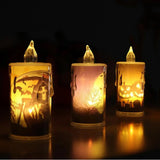2307BA Halloween Flameless Candles Tabletop Decor Halloween Candle Warm Light Witch Pumpkin Lamp Night Light Desk Decor Battery Operate