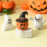 0709BA Halloween Resin Miniature Figurines Pumpkin Skeleton Mummy Skull Ornaments Horror Halloween Decorations Home Desk Accessories