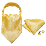 Barry.Wang Jacqaurd Silk Men's Ascot Pocket Square Cufflinks Sets