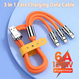 3 in 1 6A Fast Charging USB Cable 120W