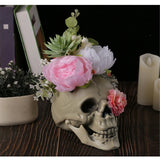 2808BA Skull Head Sculpture with Flower Halloween Decor Party Supply Skull Bone Table Decors Seasonal Decor Haunted House Layout Model