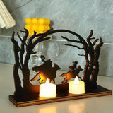 Duplicate Halloween Headless Horseman Statue Wooden Candlestick Artwork Hollow Desk Decor Candle Holder For Halloween Party Decoration