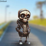 2307BA Resin/Acrylic Skeleton Figures Halloween Skeleton Figurine Skull Horrible Ornaments Car Instrument Panel Desk Decoration