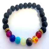 Rainbow Lava Stone Chakra Bracelet Stretchable Beaded Bracelet