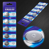 Wholesale CR2032 Battery Pack of 5 Batteries for Cell Phones, Watches, and More (Sold by the dozen cards)