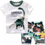 Get Your Little Boy Ready for Adventure with Little Monster Truck Tee and Dinosaur Shorts Set