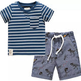 Get Your Little Boy Ready for Adventure with Little Monster Truck Tee and Dinosaur Shorts Set