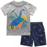 Get Your Little Boy Ready for Adventure with Little Monster Truck Tee and Dinosaur Shorts Set
