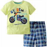 Get Your Little Boy Ready for Adventure with Little Monster Truck Tee and Dinosaur Shorts Set