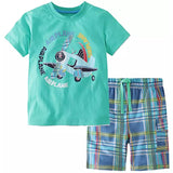 Get Your Little Boy Ready for Adventure with Little Monster Truck Tee and Dinosaur Shorts Set