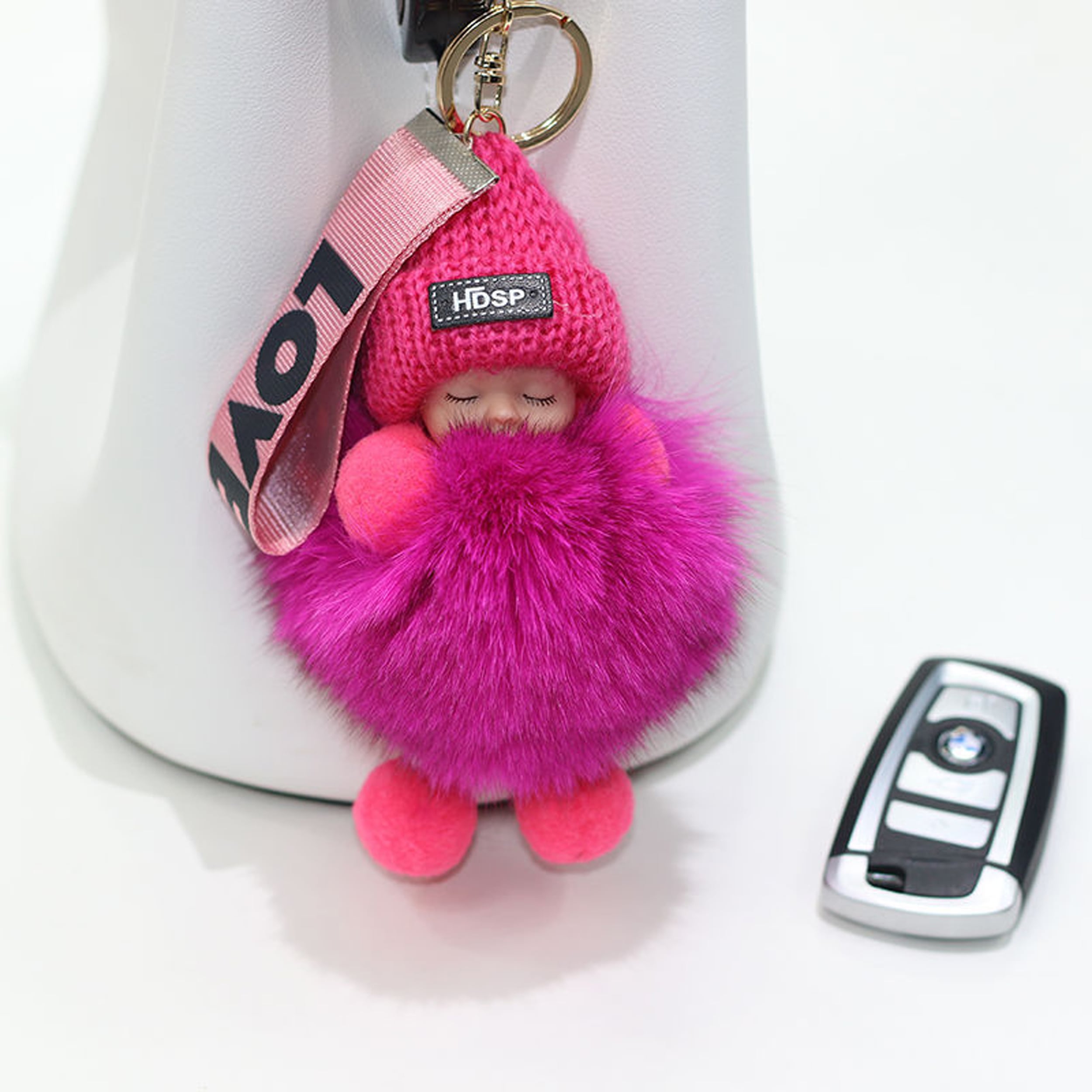 Fur baby keychain with flap for girls