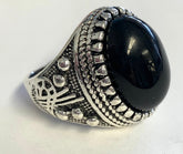 Wholesale Round black stone engraved metal ring (sold by the piece)