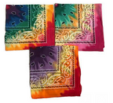 Wholesale TIE DYE MULTI COLOR PAISLEY DESIGN BANDANNA  100% COTTON