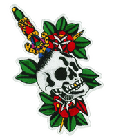 Wholesale 5" x 3" VIBRANT SKULL WITH DAGGER AND ROSES PATCH
