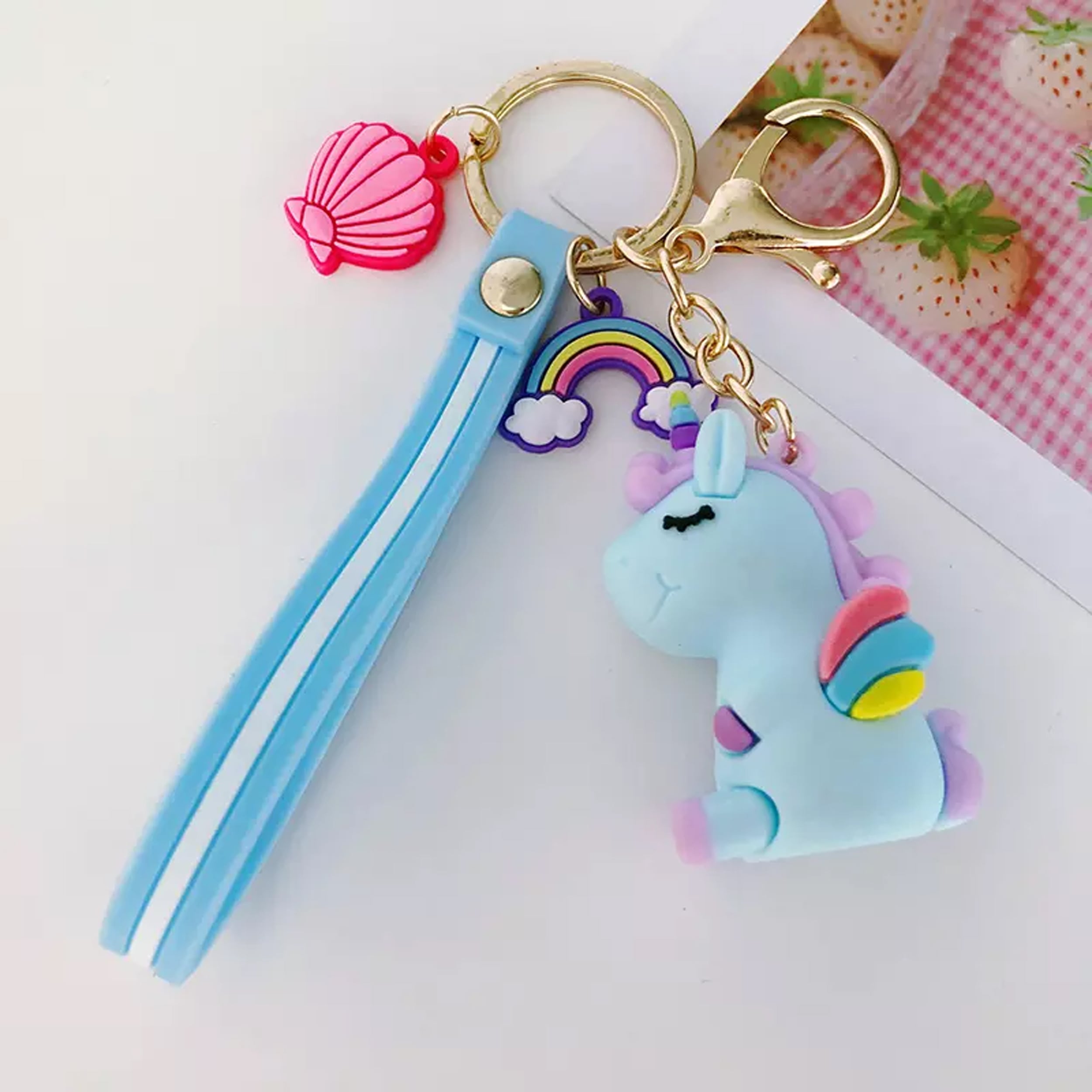 Blue Unicorn Rubber Keychain