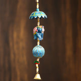 Multicolor Metal Handcrafted With Decorative Elephant Hanging Bell For Home Décor
