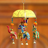 Multicolor Handcrafted Decorative Five Elephant Wall for Home Decor,