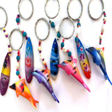Wholesale Colorful Painted Wooden Dolphin and Surfboard Keychains Assorted Designs & Real Shells