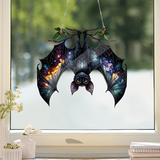 1707BA Bat Gothic Acrylic Window Hanging, 11.8 Inch Colorful Acrylic Bat Decorative Window Hanging, Halloween Decorative Hanging Window Panel, Acrylic Window Wall Art Decor For Living Room, Home, Office