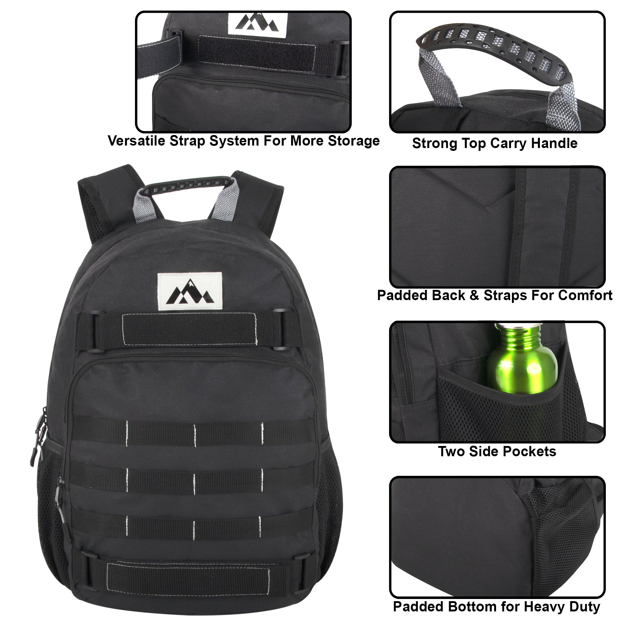 19 Inch Dual Strap Daisy Chain Backpack With Laptop Sleeve - Black ( 1 Case=24Pcs) 15.40$/PC