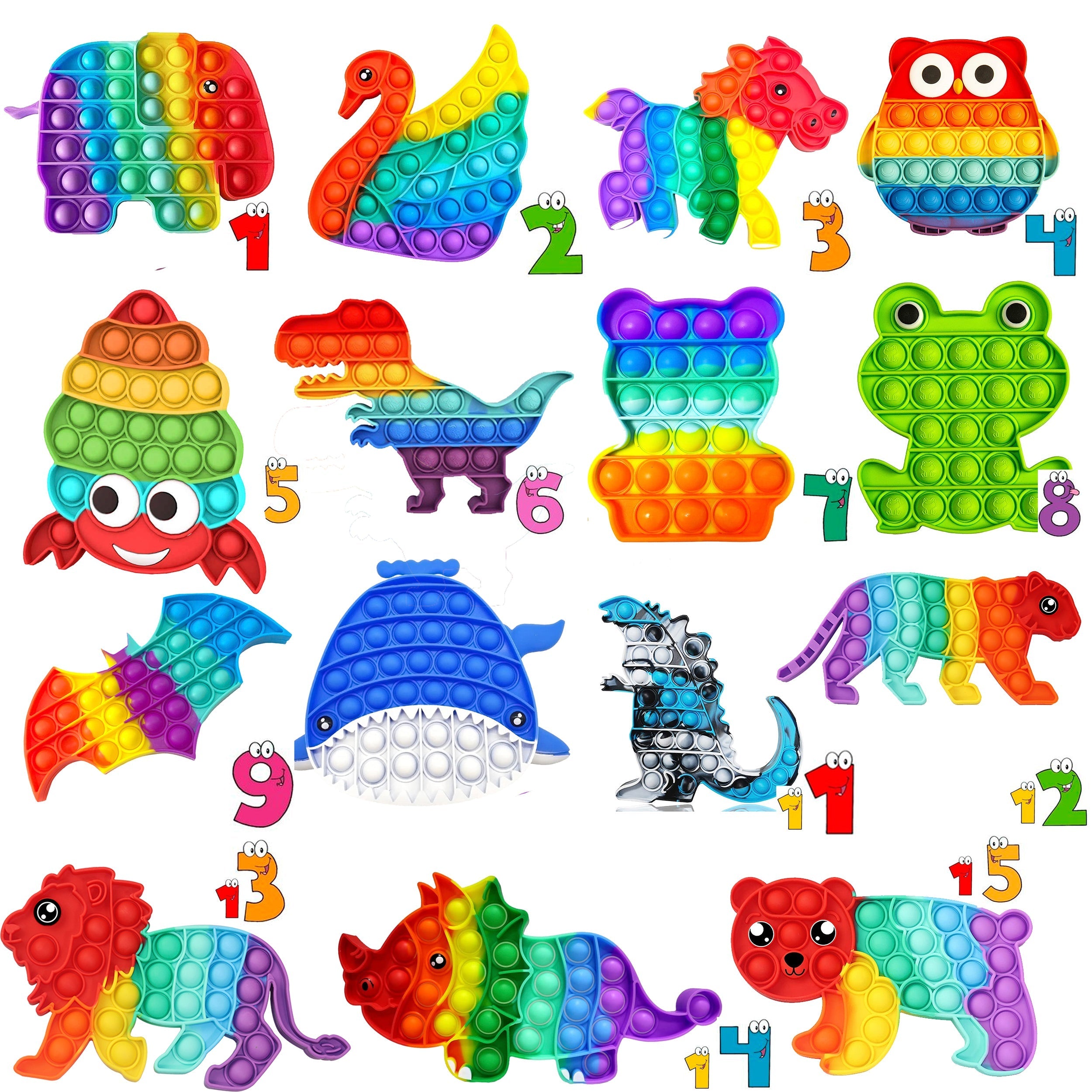15 Different Animals Pop it Fidget Toys