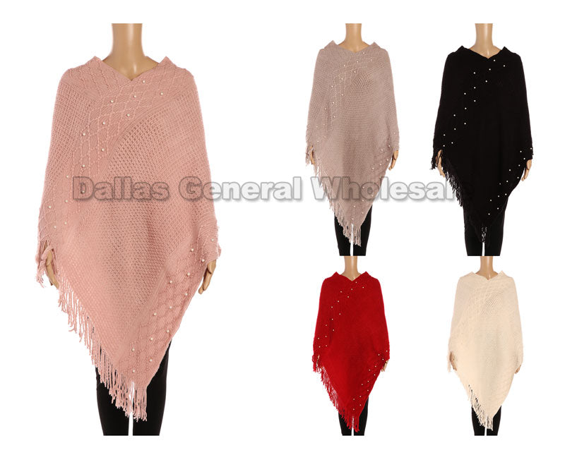 Bulk Buy Ladies Trendy Knitted Pearl Ponchos Wholesale