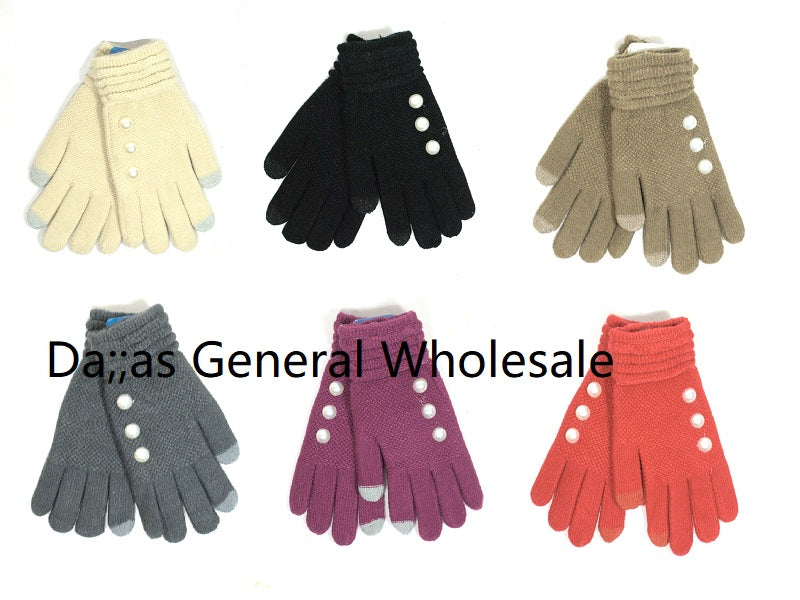 Bulk Buy Ladies Cute Knitted Pearl Touch Gloves Wholesale