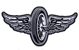 Wholesale JUMBO FLYING MOTORCYCLE WHEELL W WINGS PATCH 11 INCH (Sold by the piece)