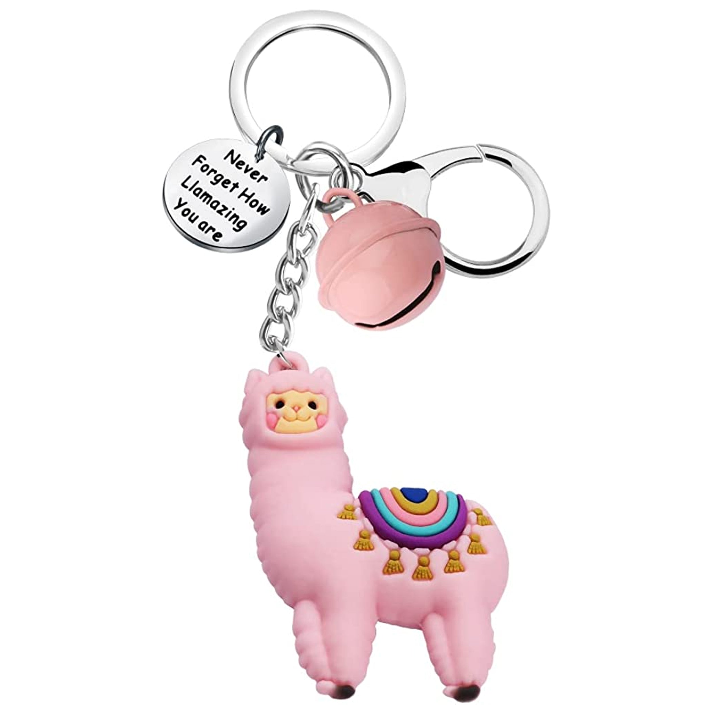 pink Lama keychain with bell.